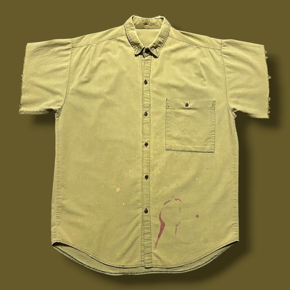 Vintage Thrashed Shirt Button Up Sun Faded Distressed Yellow Grunge Aesthetic XL